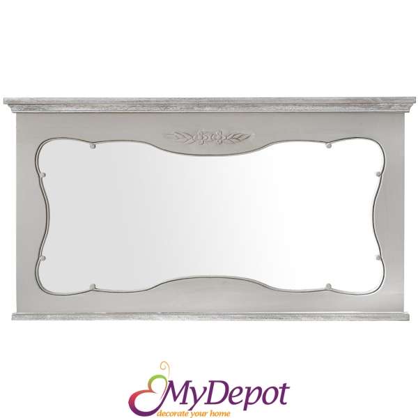 Дървено огледало, ретро бяло, 105х63 см