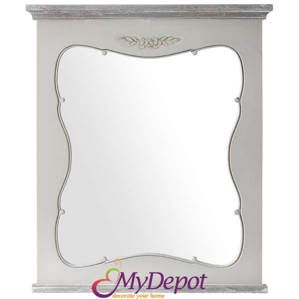 Дървено огледало, ретро бяло, 65х84 см