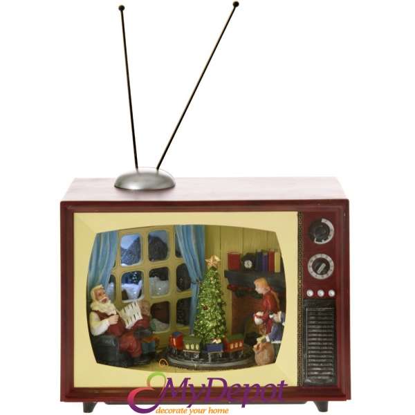 Коледна сцена телевизор, музика и светлина, 24х14х21 см