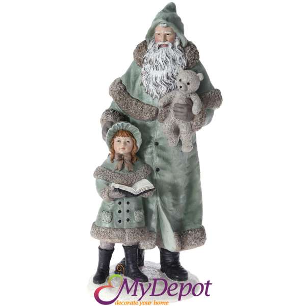 Керамична фигурка Дядо Коледа с дете, зелени,13х31 см