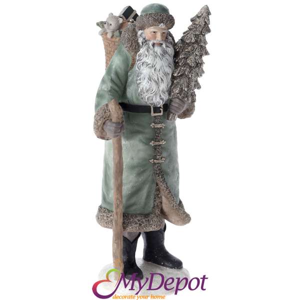 Керамична фигурка Дядо Коледа с елха, зелен,13х30 см