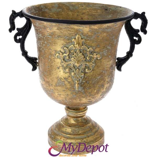 Метална ваза с дръжки, злато, 35х28х37 см