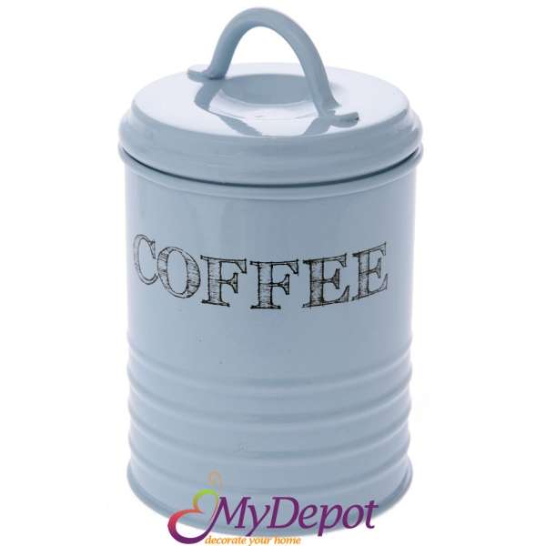 Буркан за кафе с капак, метал, син, Ф10х17 см