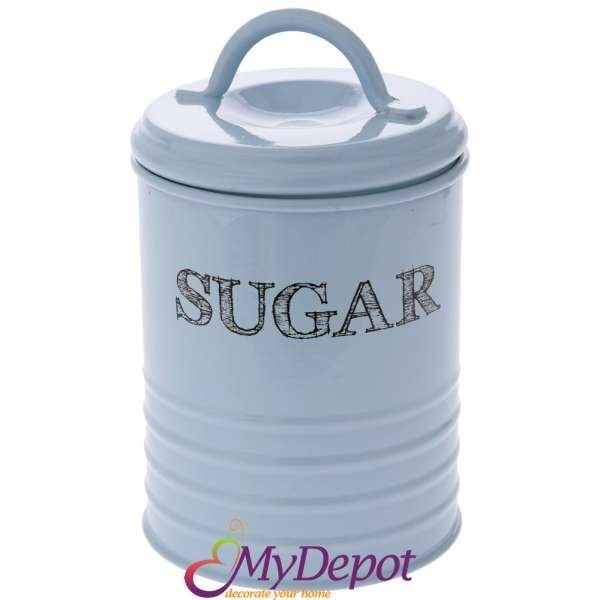 Буркан за захар  с капак, метал, син, Ф10х17 см