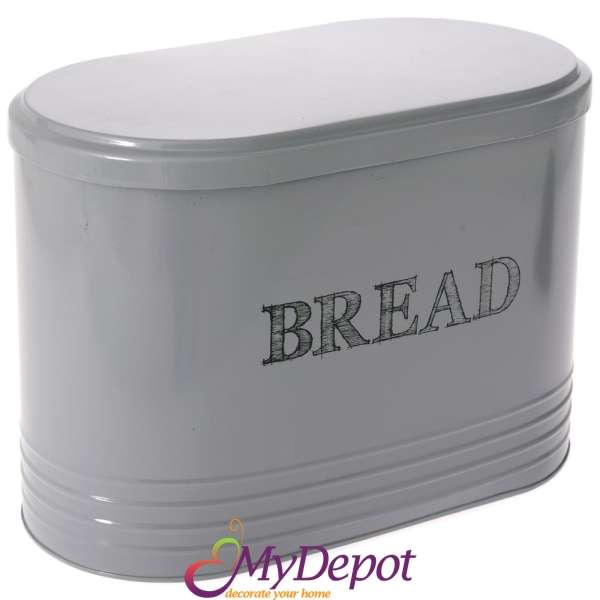 Кутия за хляб, метал, сива, 33х19х24 см