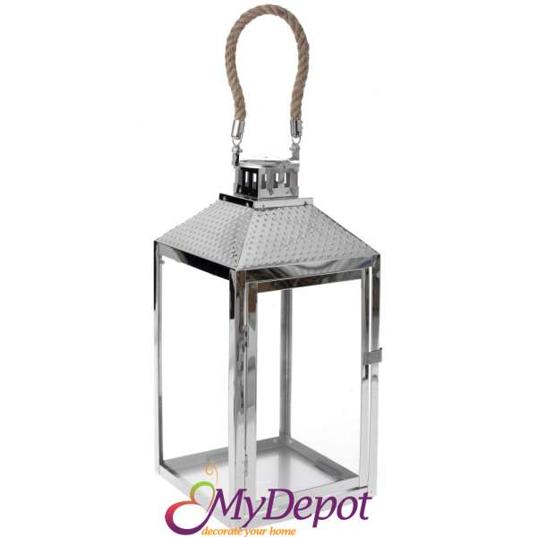 Метален светилник със стъклени страници, сребро, 19х19х44 см