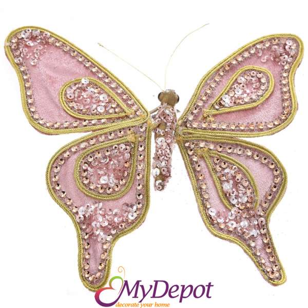 Пеперуда кадифе с маниста, розово, 20 см