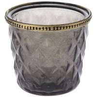 Свещник опушено стъкло с метален обков, Ф11х10 см