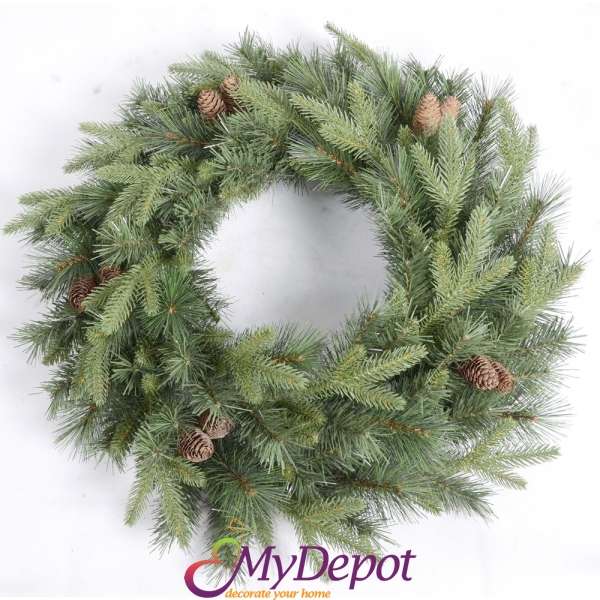 Коледен елхови венец с шишарки, 187 връхчета, Ф 60 см