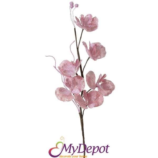 Стрък спрей орхидея, розова с брокат, 16х77 см