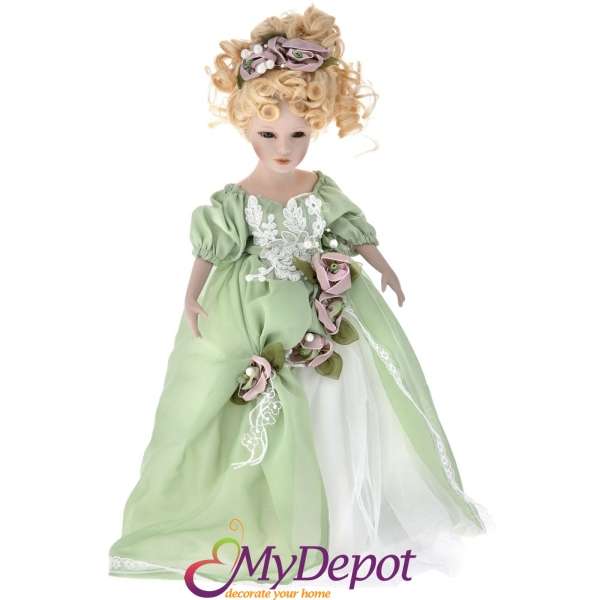 Порцеланова кукла в зелена рокля, 50 см