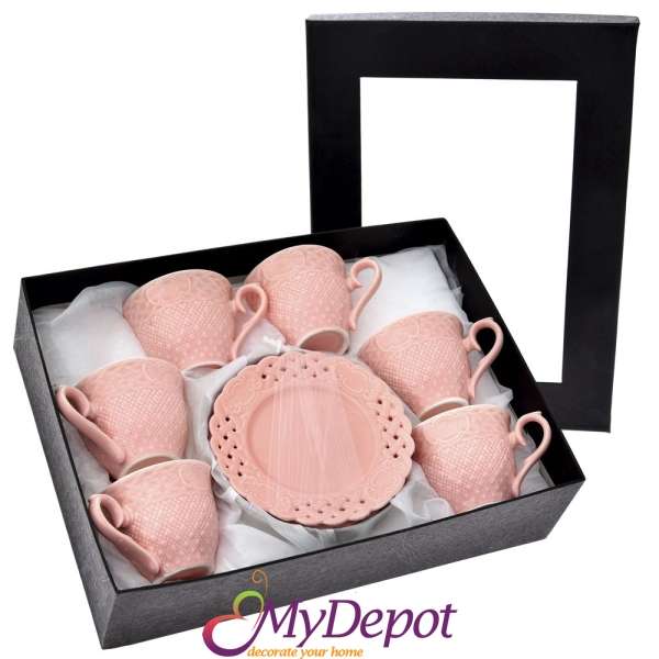 Комплект чашки за кафе в луксозна кутия, розови