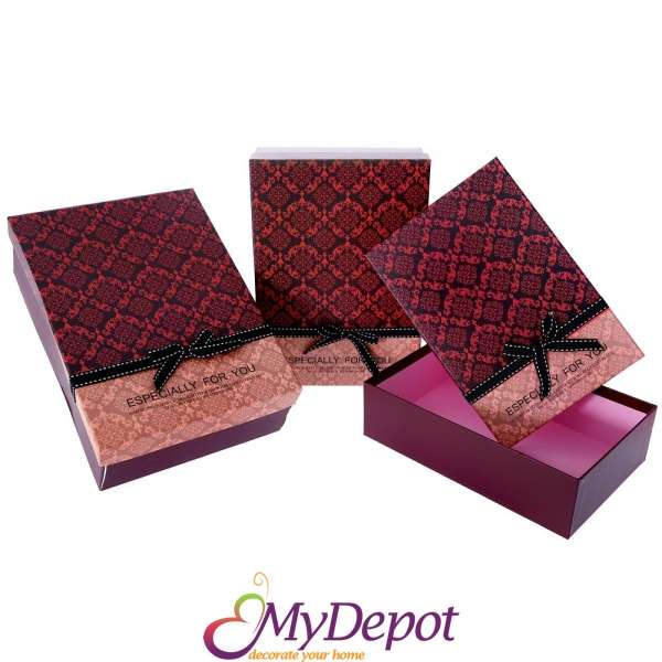 Картонена кутия червена  ESPECIALLY  FOR YOU, комплект 3 бр.,25х16х7/27х19х8/29х21х9 см