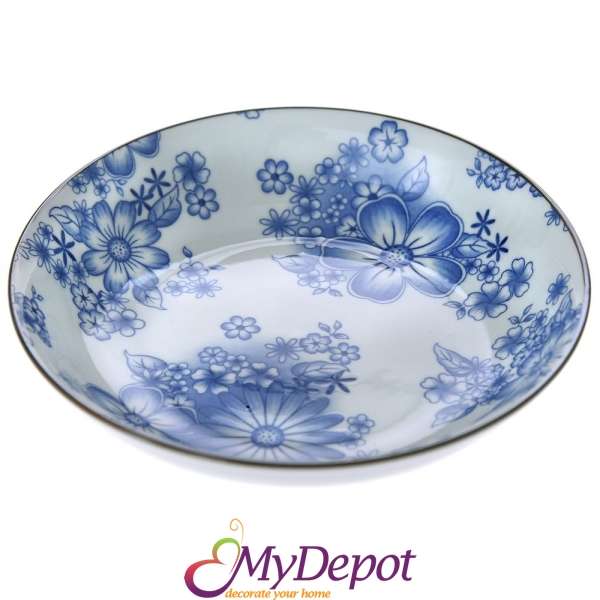 Керамична десертна чиния, сини цветя, Ф 18 см