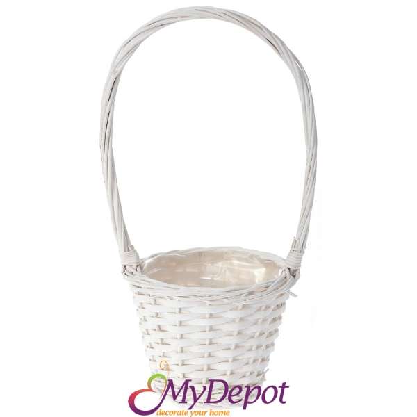 Плетена кошница с дръжка, бяла, Ф17х13/40 см