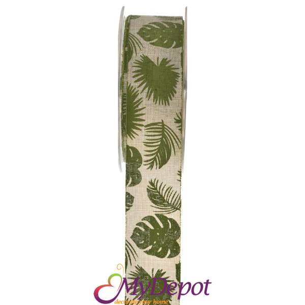 Панделка, зелени палмови листа, беж, 2,3 Х 18,2М
