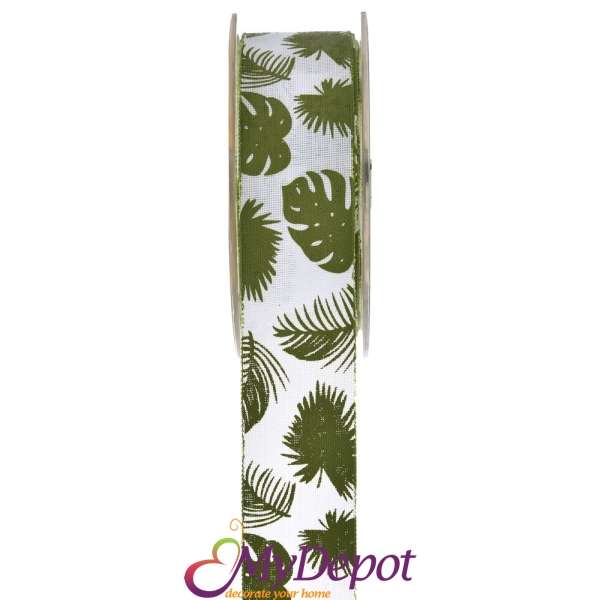 Панделка, зелени палмови листа, бяла, 2,3 Х 18,2М