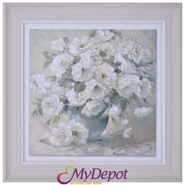 Картина върху канаваца, ваза с цветя, 25х25 см