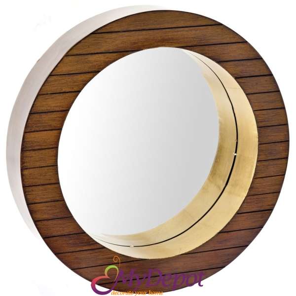 Огледало за стена с дървена рамка, кафе, Ф 41 см