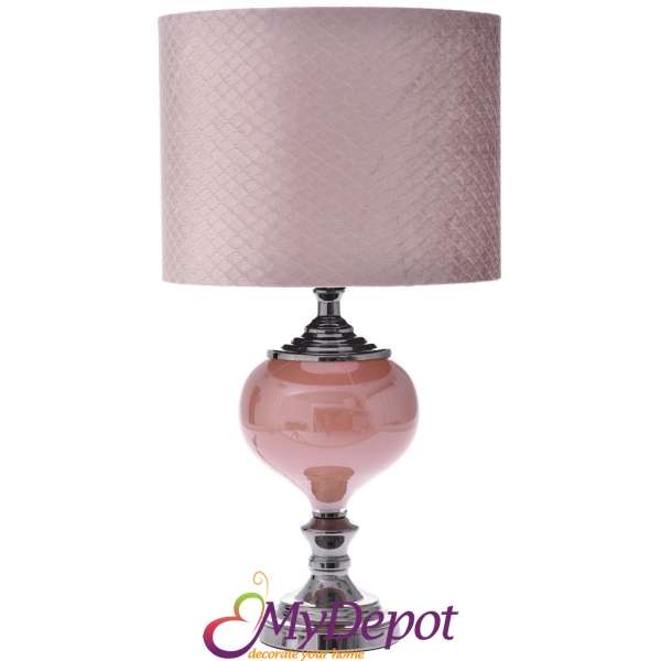 Нощна лампа със стъклен глобус, розова, 61 см