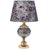 Нощна лампа със зелен стъклен глобус, абажур - цветя ,59см