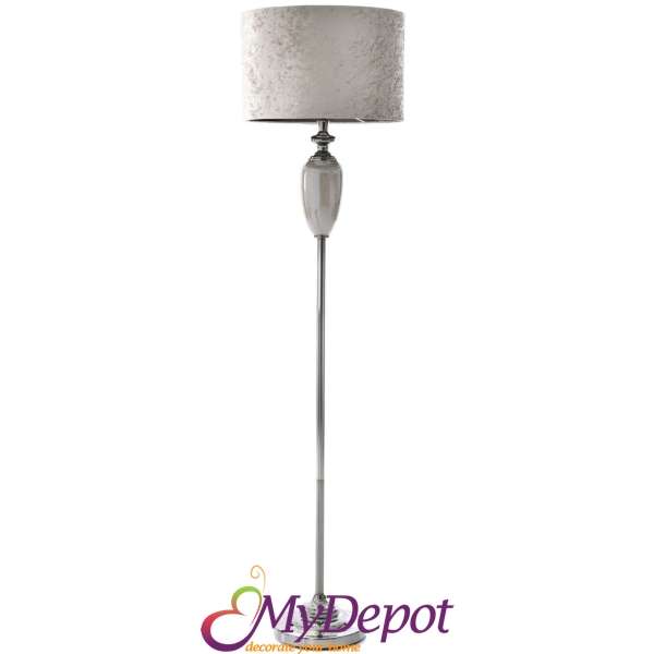 Стояща лампа с декор стъклен глобус, крем, 171 см