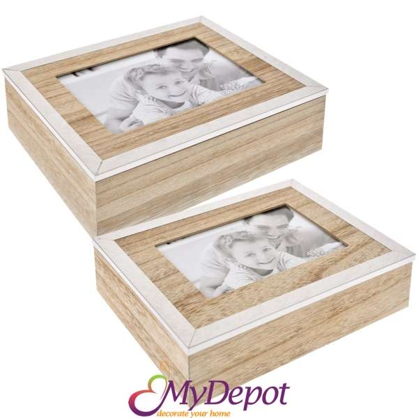 Дървени кутии с рамка за снимки, к-т 2бр ,25х20х9/22х17х7 см