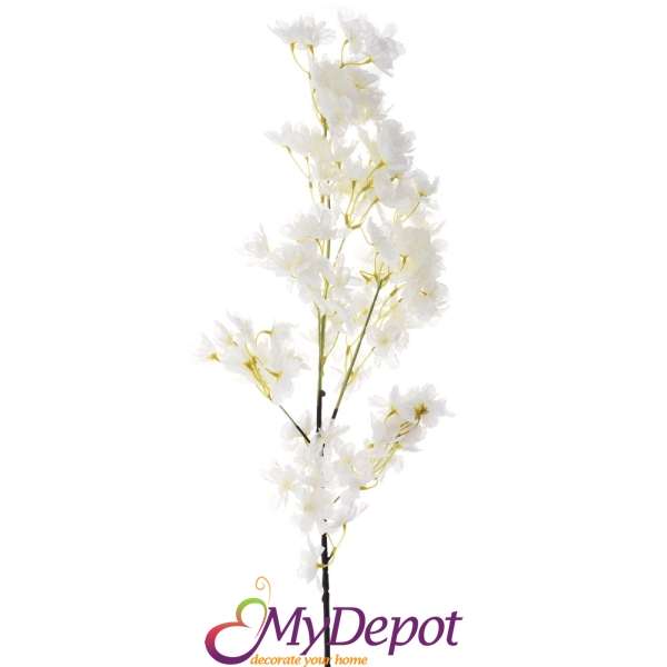 Изкуствено клонче с цветчета, бяло, 130 см
