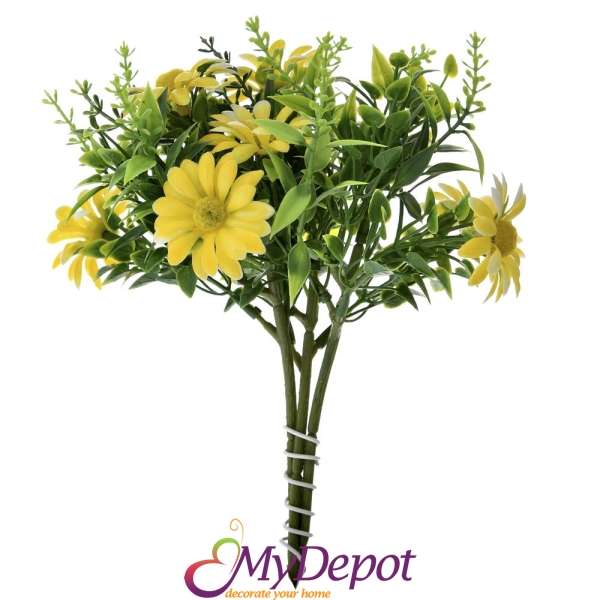 Букет от изкуствени цветя, жълти, 20 см