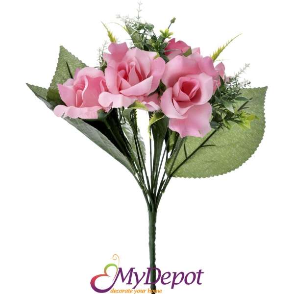 Букет изкуствени рози, циклама, 30 см