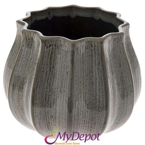 Керамична ваза, сиво, ф16х13 см
