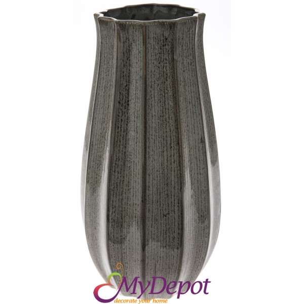 Керамична ваза, сиво, ф17х32 см