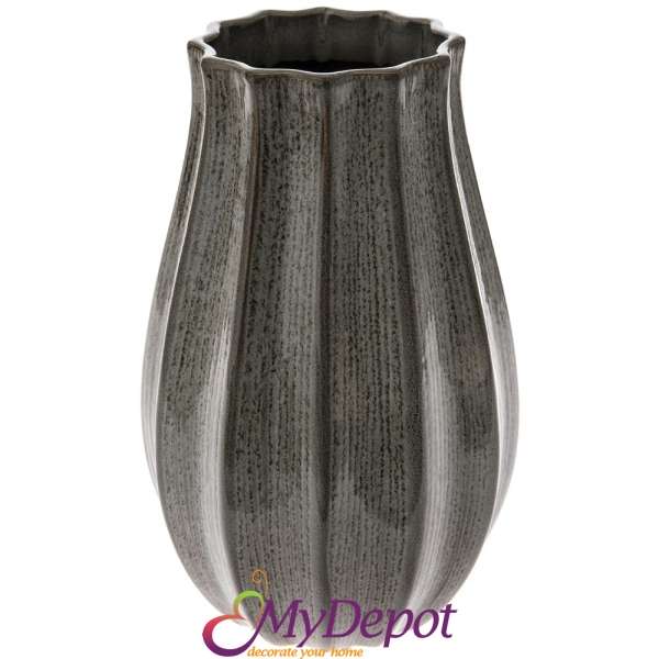 Керамична ваза, сиво, ф15х25 см