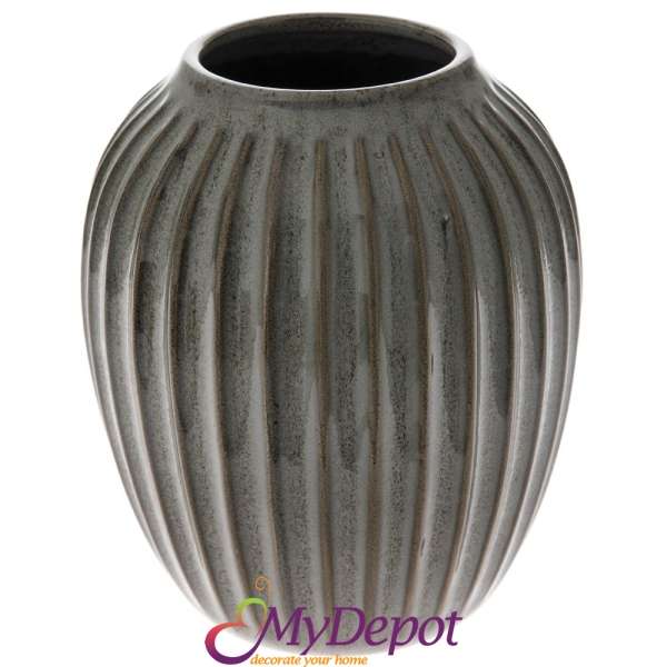 Керамична ваза, сиво, ф18х22 см