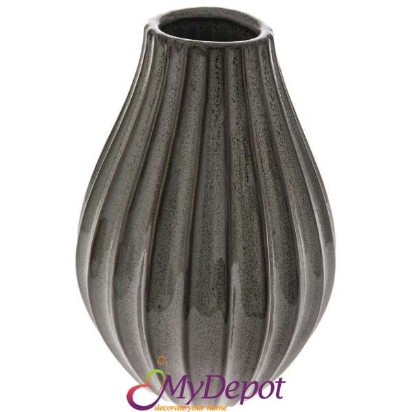 Керамична ваза, сиво, ф16х24 см