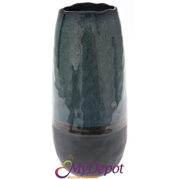 Керамична ваза, сиво/синьо, ф16х34 см