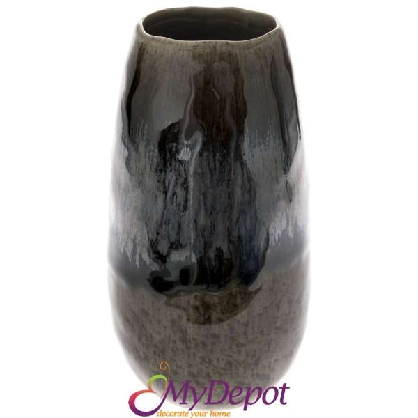 Керамична ваза, кафяво/зелено, Ф12х23 см