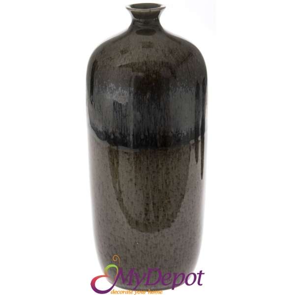 Керамична ваза, кафяво/зелено, 15х12х35 см