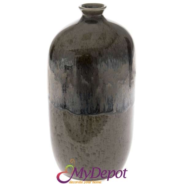 Керамична ваза, кафяво/зелено, 14х11х26см