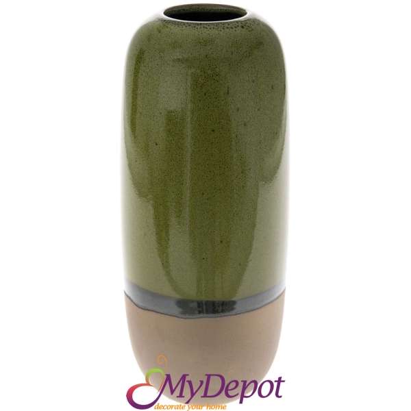 Керамична ваза, беж/зелено, Ф14х32см