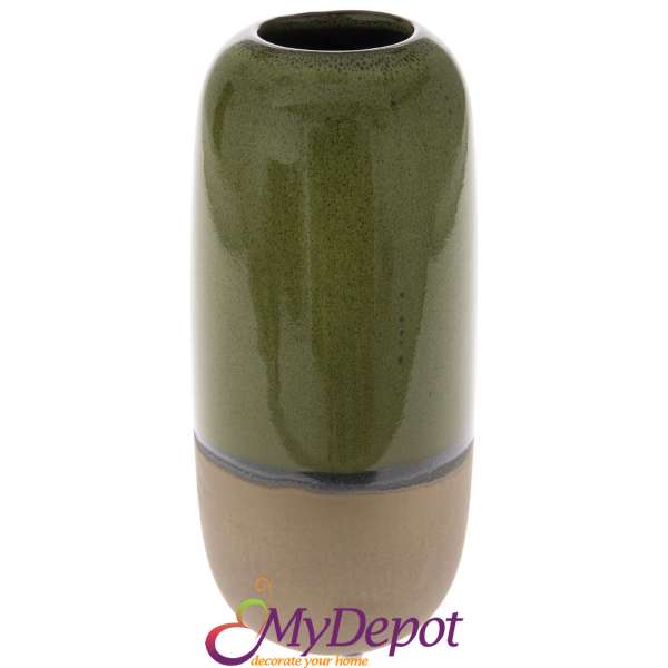 Керамична ваза, беж/зелено, Ф12х26см