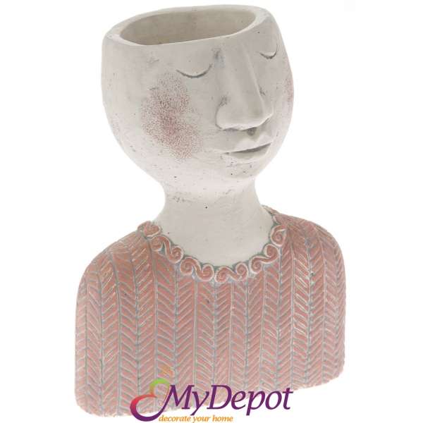 Керамична кашпа, глава, розова, 21х15х28 см