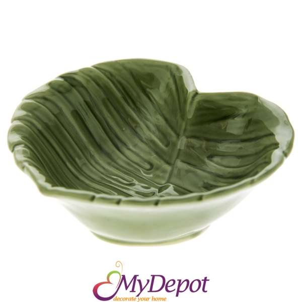 Керамична купа, зелени листа, 14х14 см