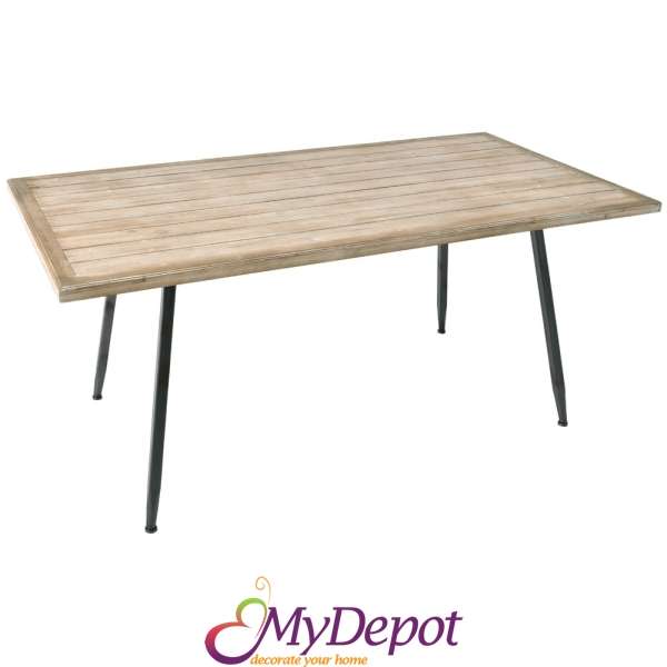 Дървена маса с метални крака, 170х90х75 см