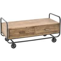 Дървена маса на метална стойка с колела, 103х45х49 см