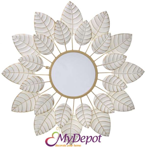 Метално цвете огледало, бяло, Ф 88 см
