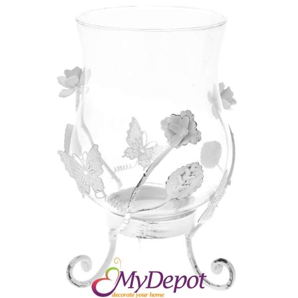 Метален свещник със стъклена чашка, Ф20х28 см