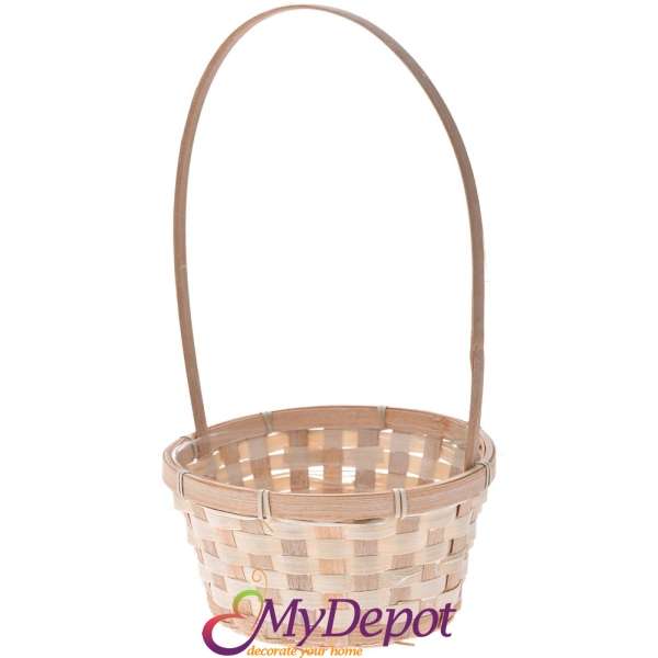 Плетена бамбукова кошница с дръжка и найлон, натурал, Ф20х11/38 см