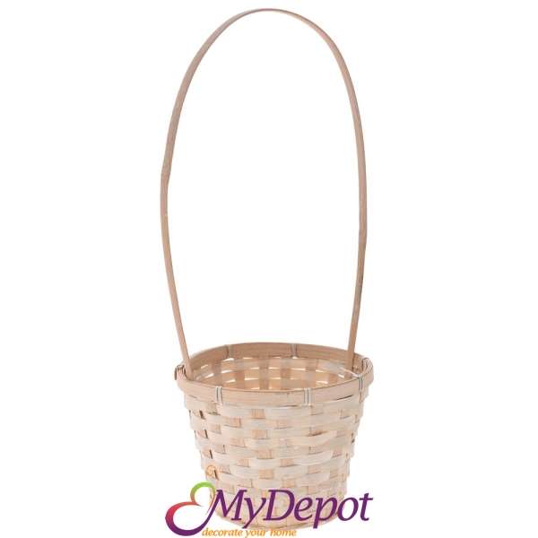 Плетена бамбукова кошница с дръжка и найлон, натурал, Ф20х16/52 см