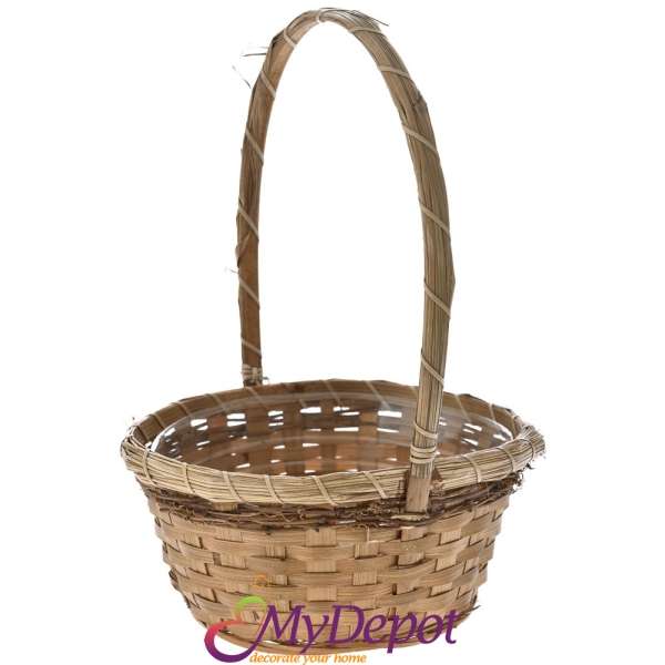Плетена бамбукова кошница с дръжка, кафе, Ф22х11/34 см